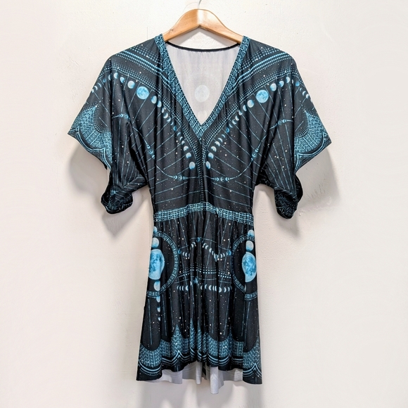 BlackMilk moon phases teal silky playsuit romper celestial size S Witchy Gothic - Picture 2 of 6